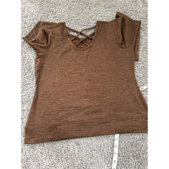 Crane Criss Cross Back Long Sleeve Top Casual Brown Comfy Athleisure M - Picture 4 of 6